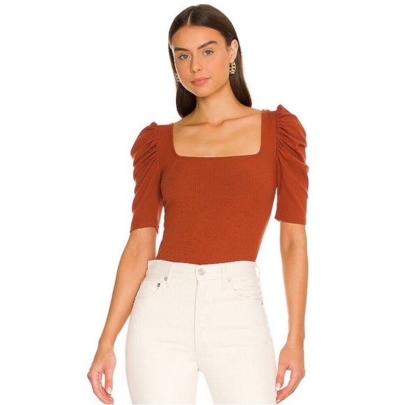 We the free night lily puff shoulder ribbed top shirt in rust color size XLarge - Picture 1 of 12